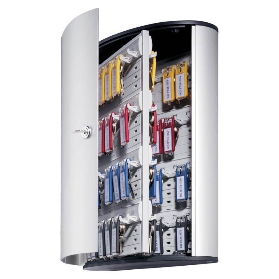 Durable Locking Key Cabinet 72-Key Brushed Aluminum 11 3/4 x 4 5/8 x 15 3/4