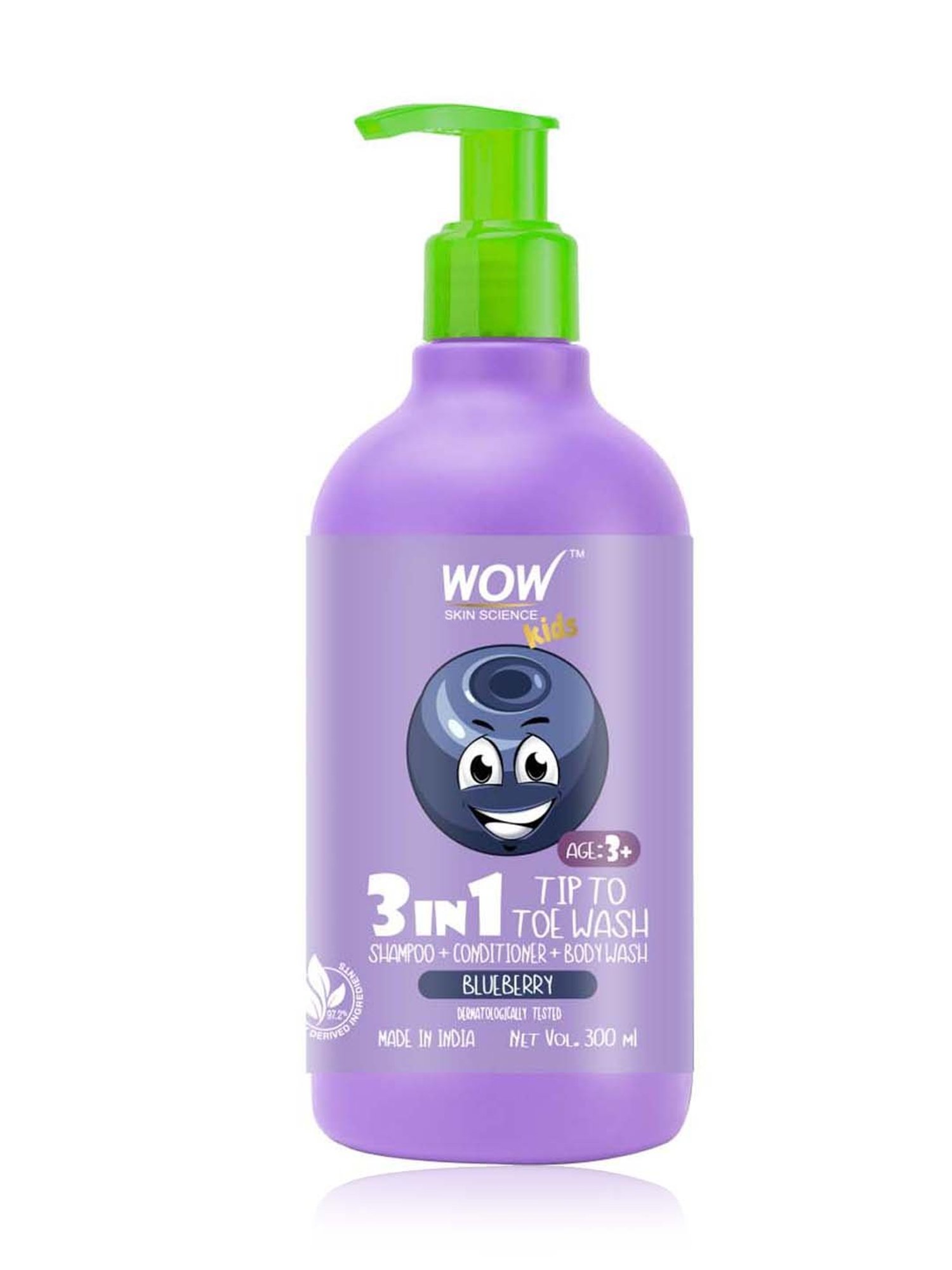 Wow Skin Science Kids 3 in 1 Tip to Toe Wash (Blueberry) - 300 ml