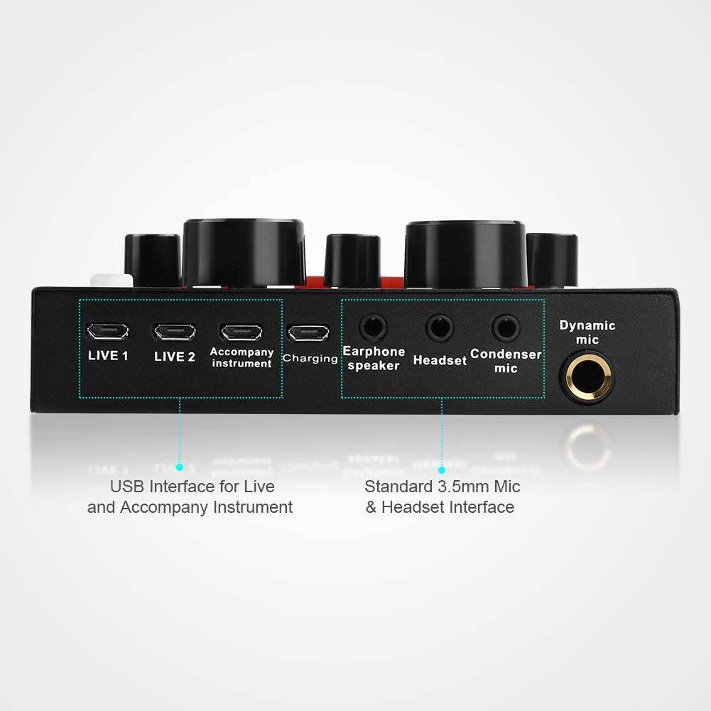 Live Sound Card Portable Mobile Audio Mixer, Karaoke Sound Mixer Recording Sound Card for Live Broadcast K Songs Recording Voice Chatting