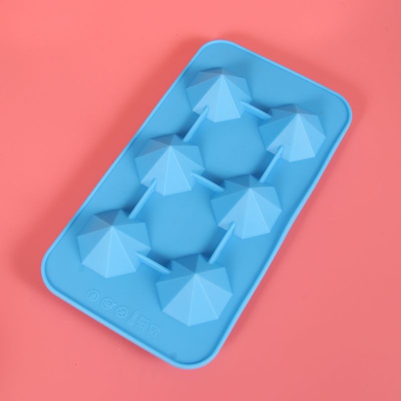 6 Lattices Silicone Ice Mold Diamond Shape Ice Cube Tray Ice Cube Maker for Whiskey Iced Coffee (Sky Blue)