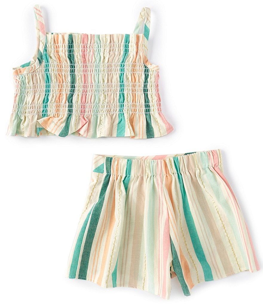 Bonnie Jean Little Girls 2T-6X Lurex Stripe Tank Top & Shorts Matching Set