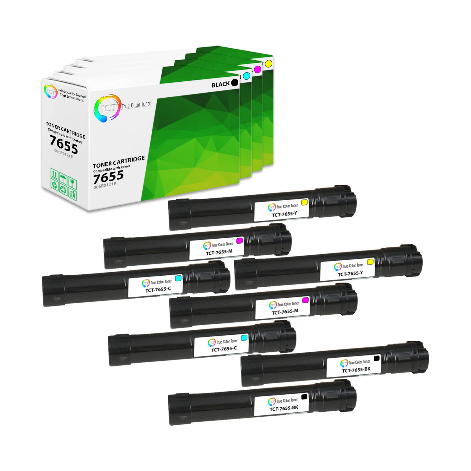 TCT Premium Compatible Toner Cartridge Replacement for Xerox WorkCentre 7655 7665 7675, DocuColor 240 242 Printers (Black 006R01219, Cyan 006R01222, Magenta 006R01221, Yellow 006R01220)- 8 Pack