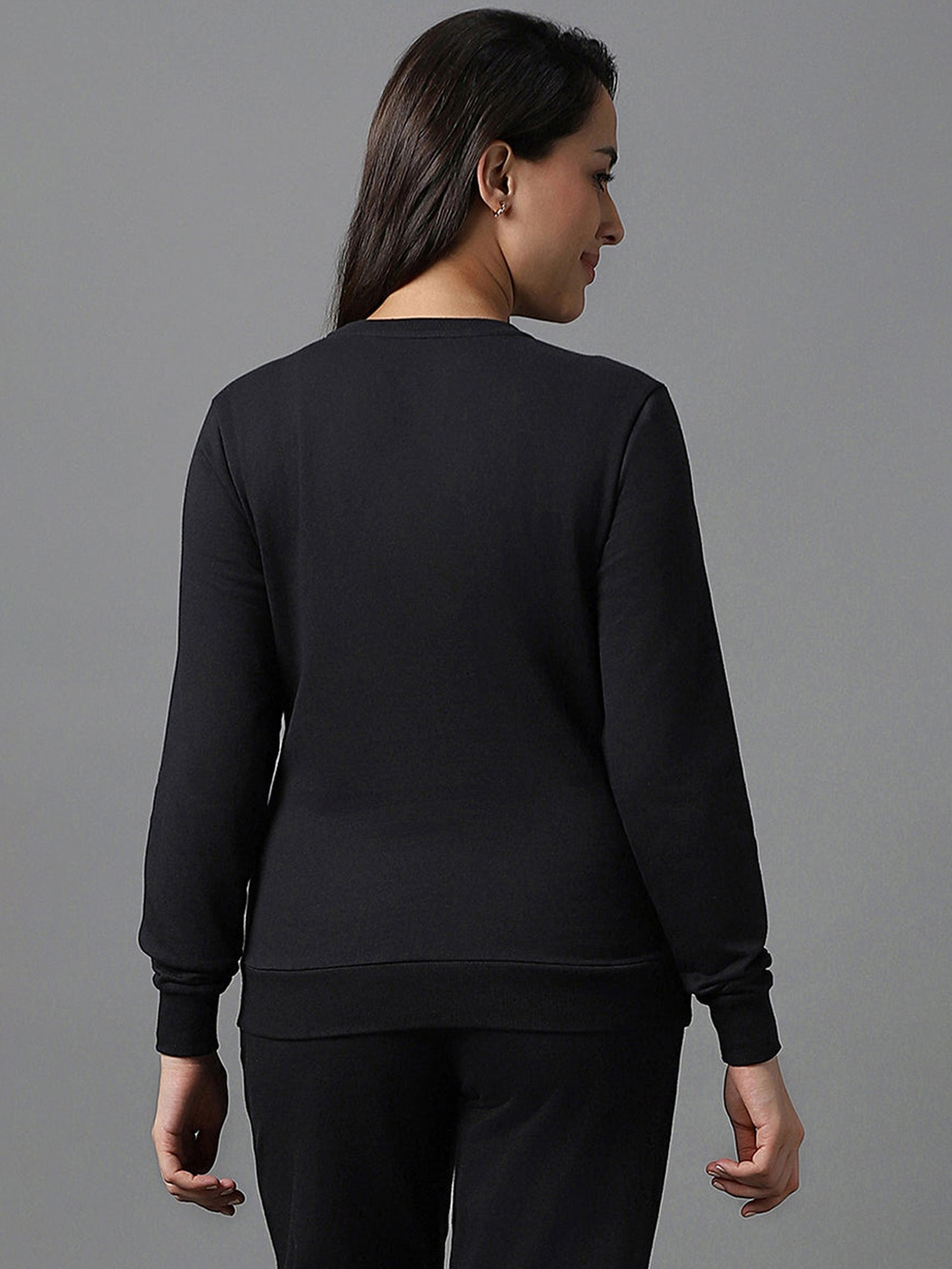 Amante Black Cotton Sports Sweatshirt