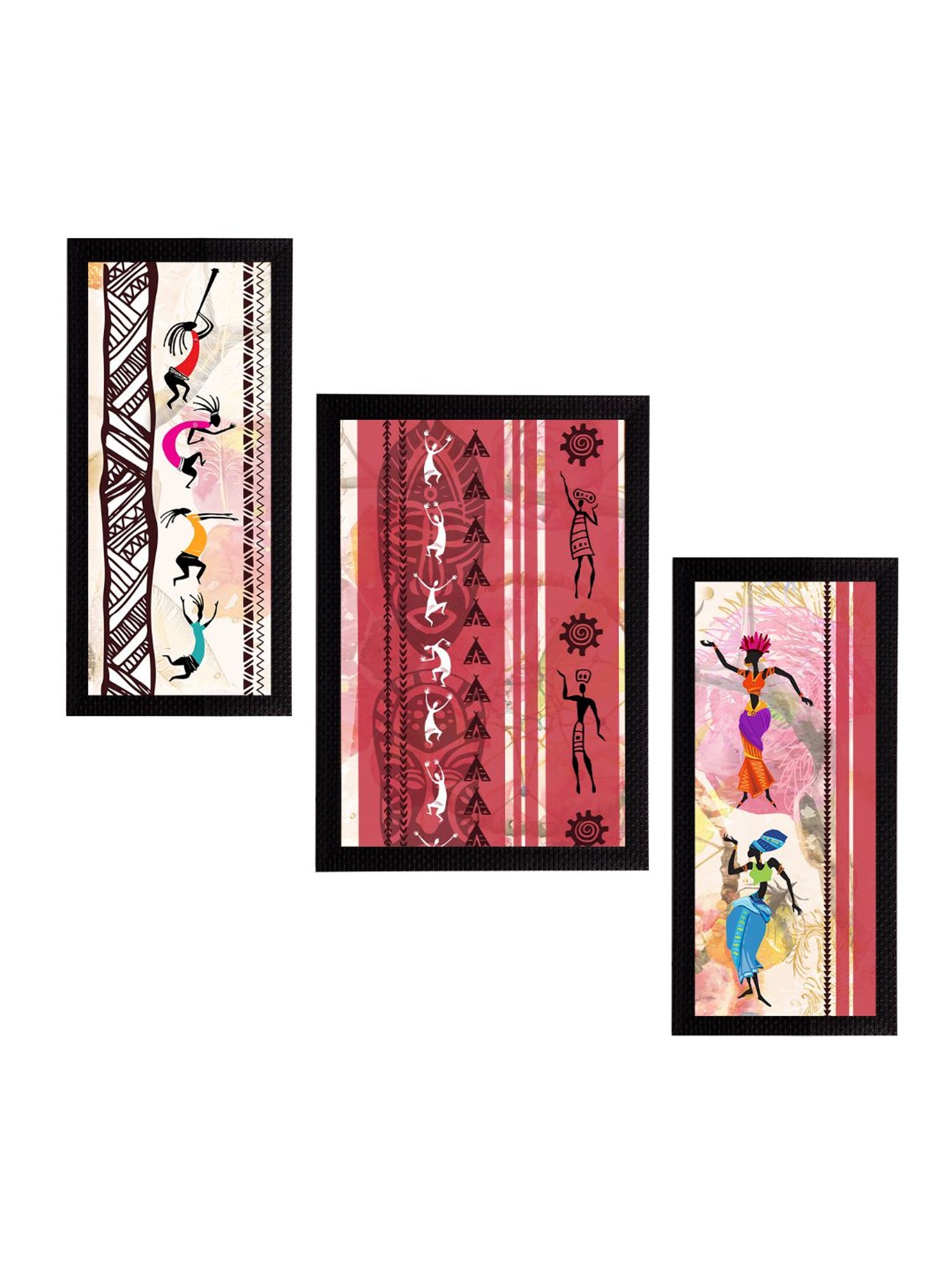 eCraftIndia Set of 3 Tribal Theme Satin Matt Textured UV Art Painting