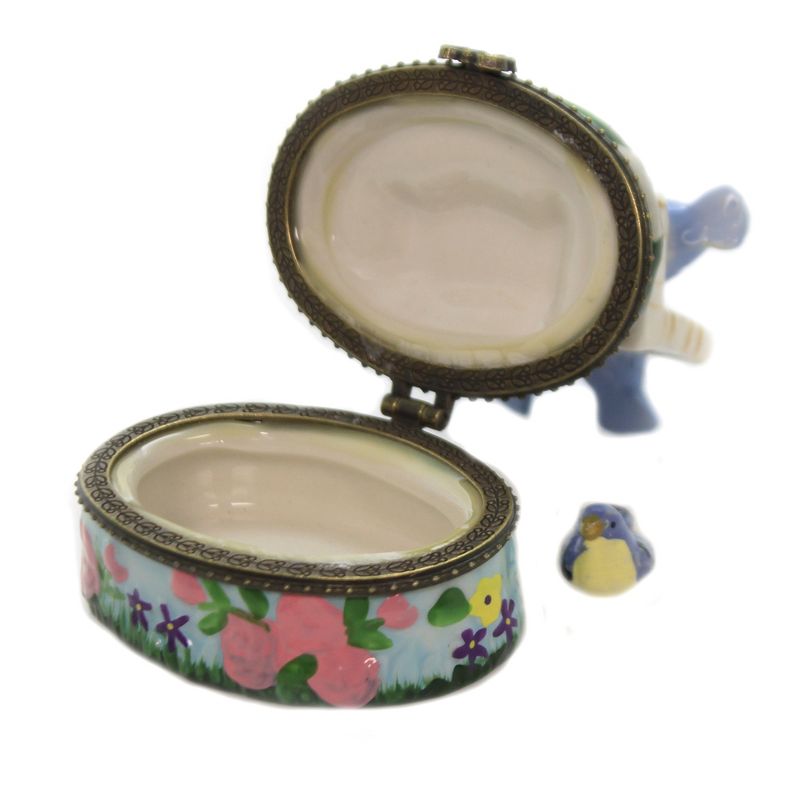 Hinged Trinket Box 2.75" Three Birds On Bench Park Sidewalk Flowers Song  -  Decorative Figurines