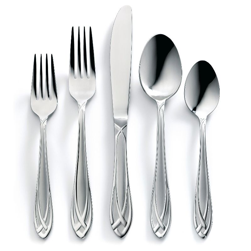 Hampton Signature Lace Frosted - 54 Piece Flatware Set, Service for 8 with 5 Piece Serving Set and In drawer Wood Storage Caddy