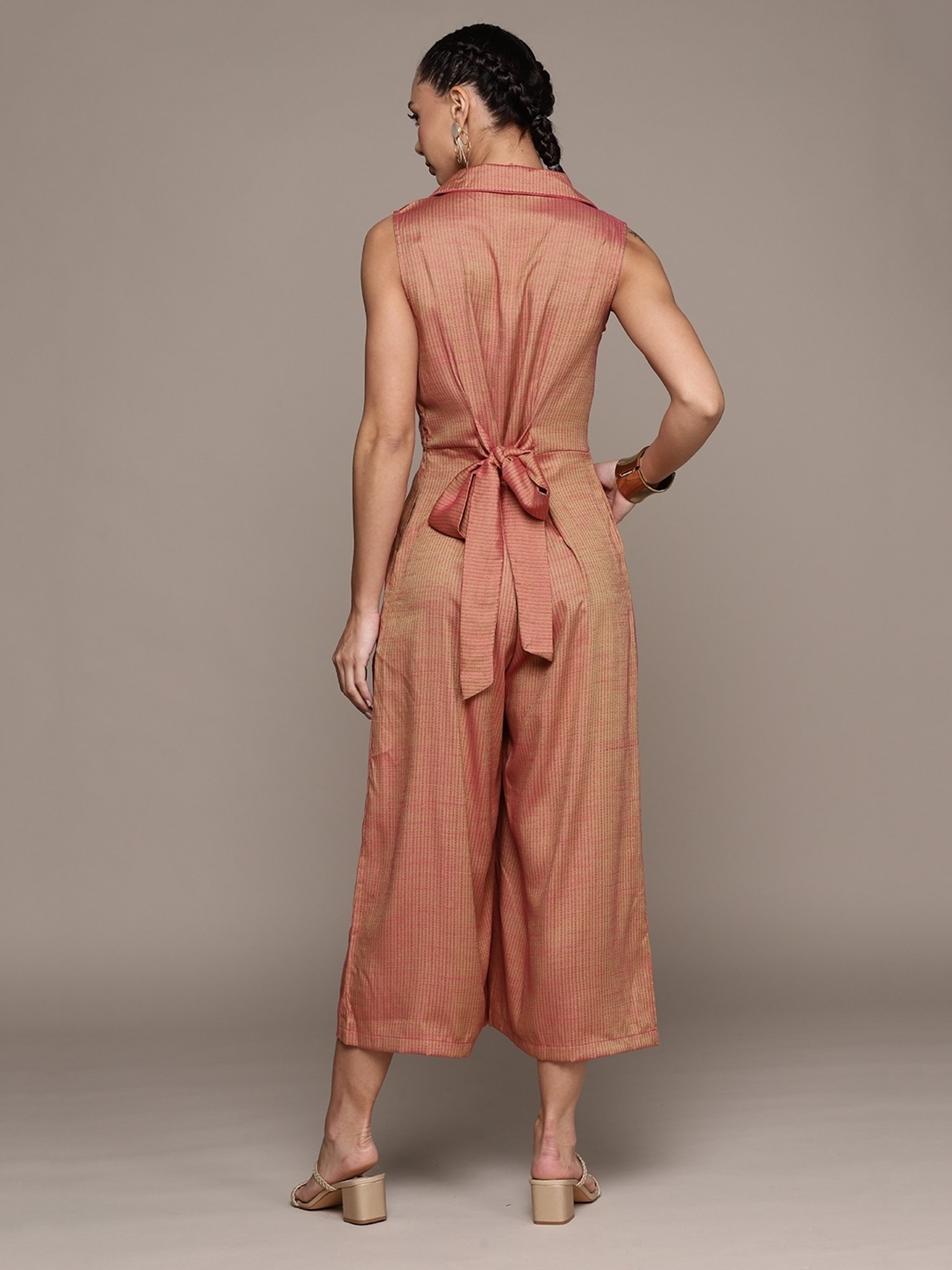 aarke Ritu Kumar Rust Solid Printed Jumpsuit