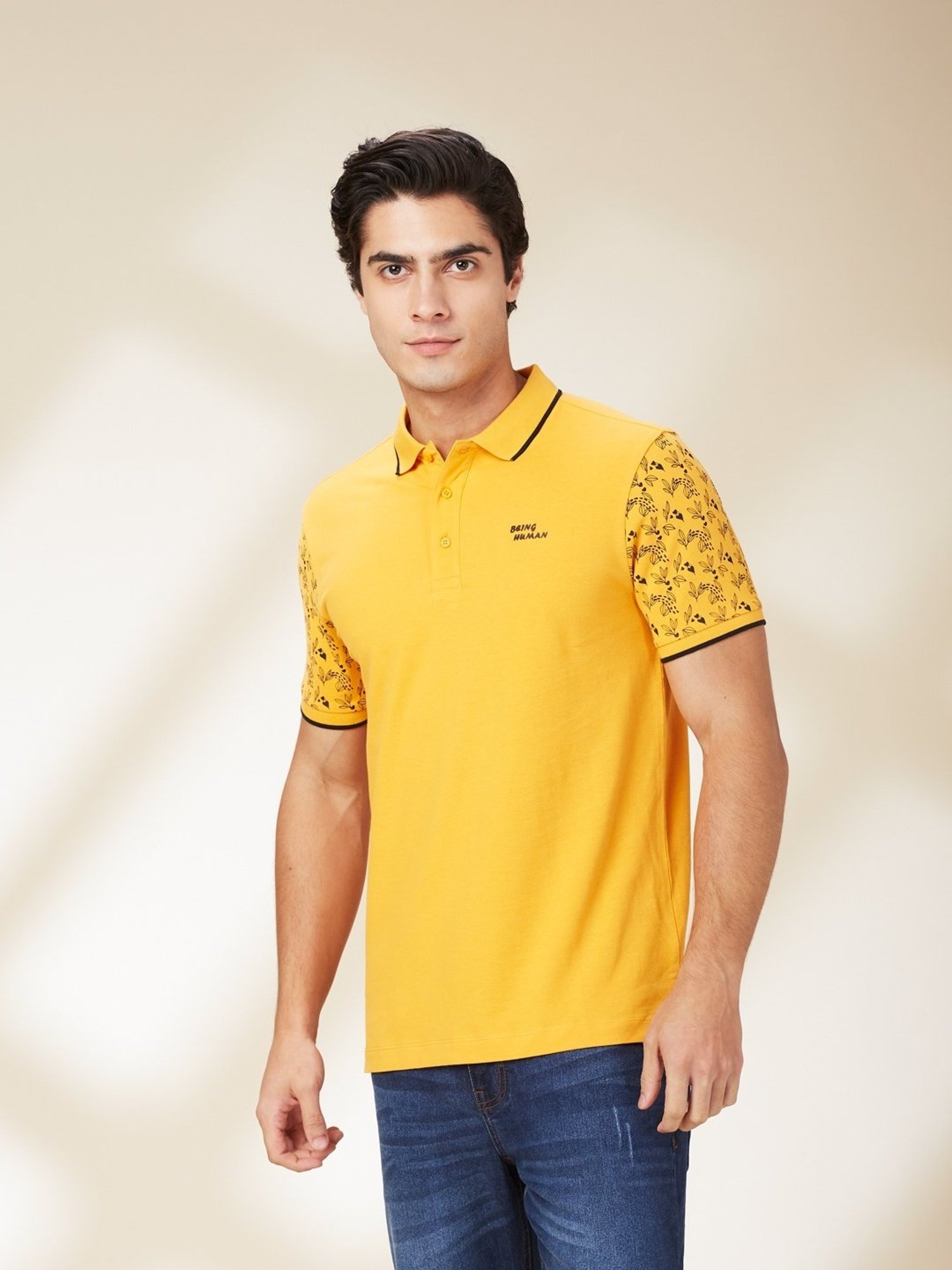 Being Human Orange Regular Fit Printed Polo T-Shirt