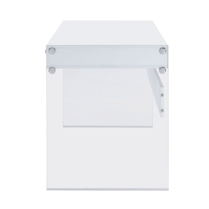 Coaster Home Furniture Dobrev 2 Drawer Glossy Office Writing Study Desk Laptop Table with 2 Storage Drawers and Silver Hardware Finish, White & Clear