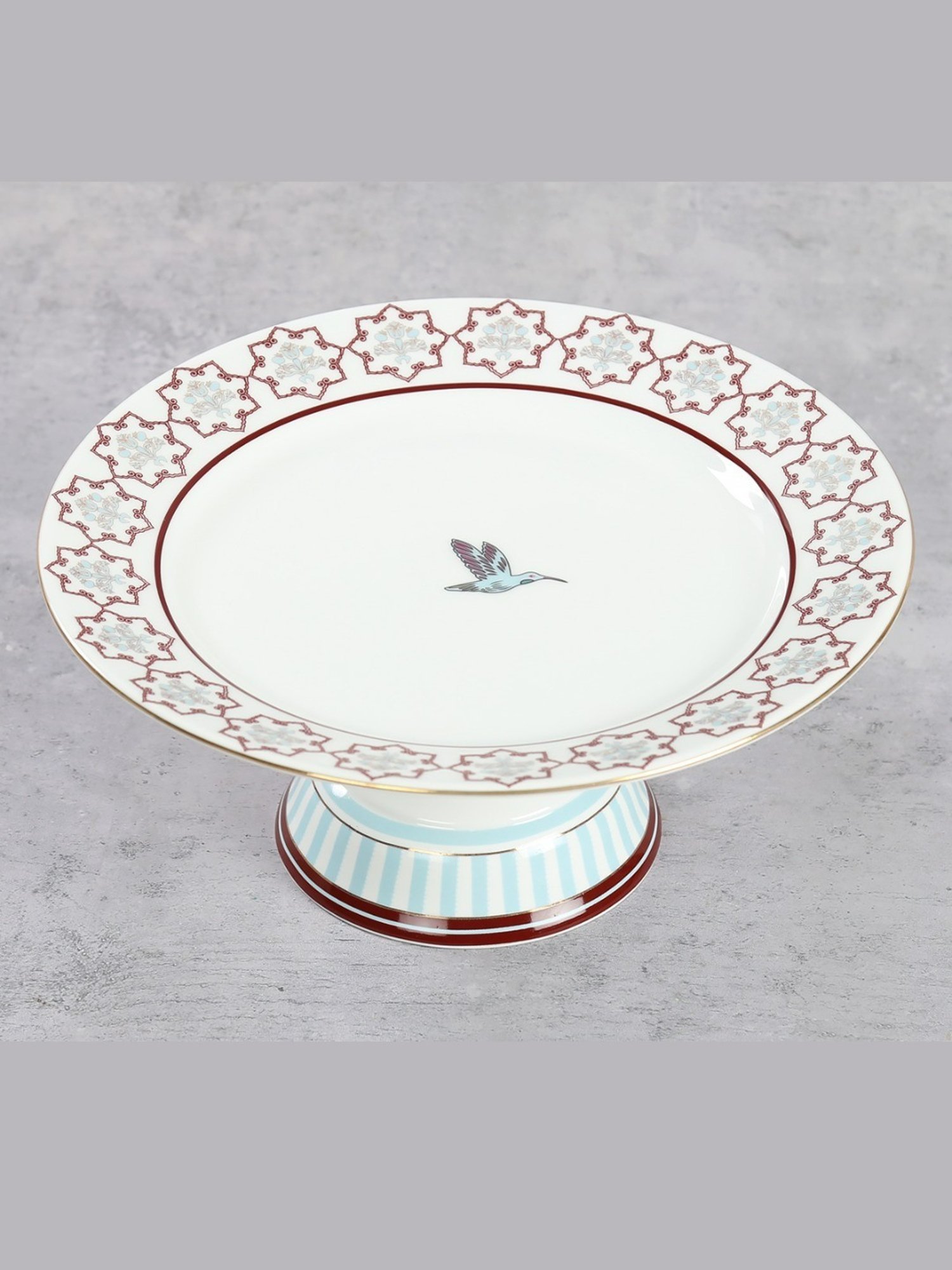 India Circus Color Bordered Pink Bone China Cake Stand