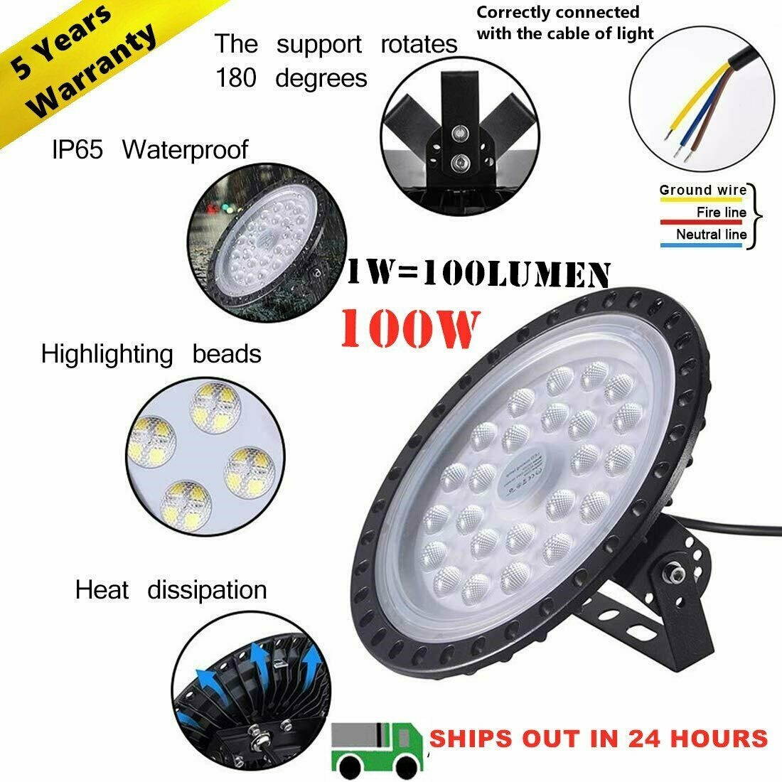 LED High Bay Light 500W 40000LM Warehouse Fixture Industrial Commercial Light