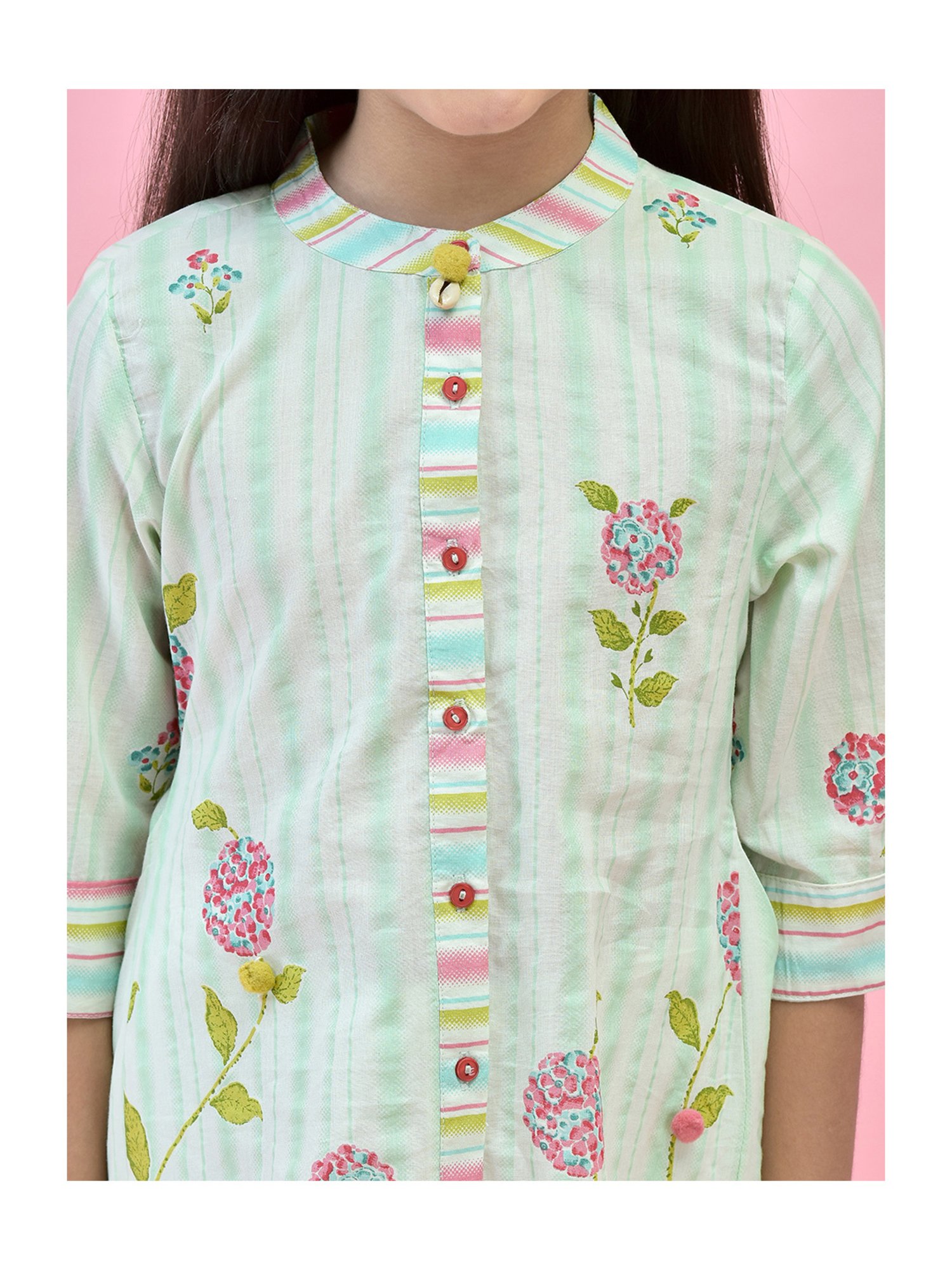 Juniper Girls Green Floral Print Shirt With Pants