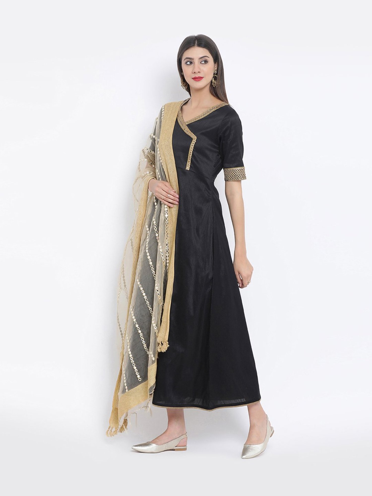 Studio Rasa Beige Embroidered Dupatta