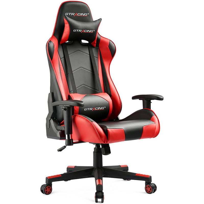 GTRACING Gaming Chair Racing Office Computer Game Chair Ergonomic Backrest and Seat Height Adjustment with Pillows Recliner Swivel Rocker Headrest and Lumbar Tilt E-Sports Chair (Black/Red)