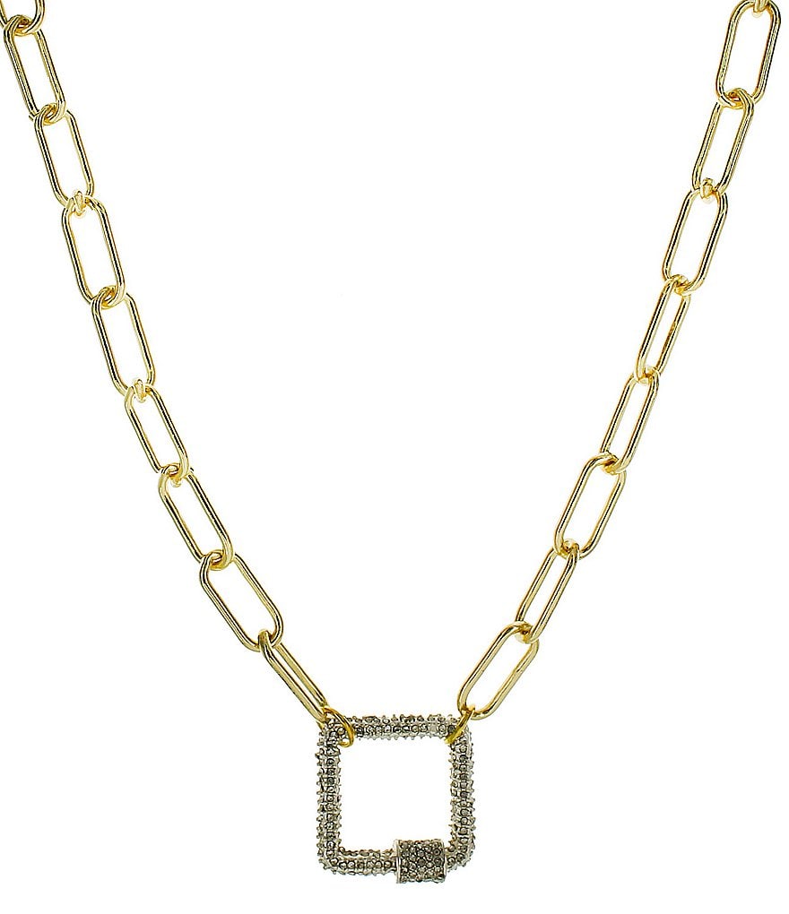 Panacea Goldtone Square Link Lock Pendant Necklace