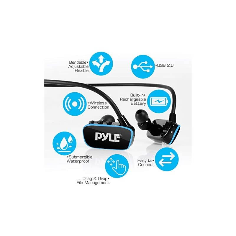 Upgraded Waterproof MP3 Player V2 Flextreme Sports Wearable Headset Music Player 8GB Underwater Swimming Jogging Gym Earphones Rechargeable Flexible Headphones USB Connection9 PSWP14BK