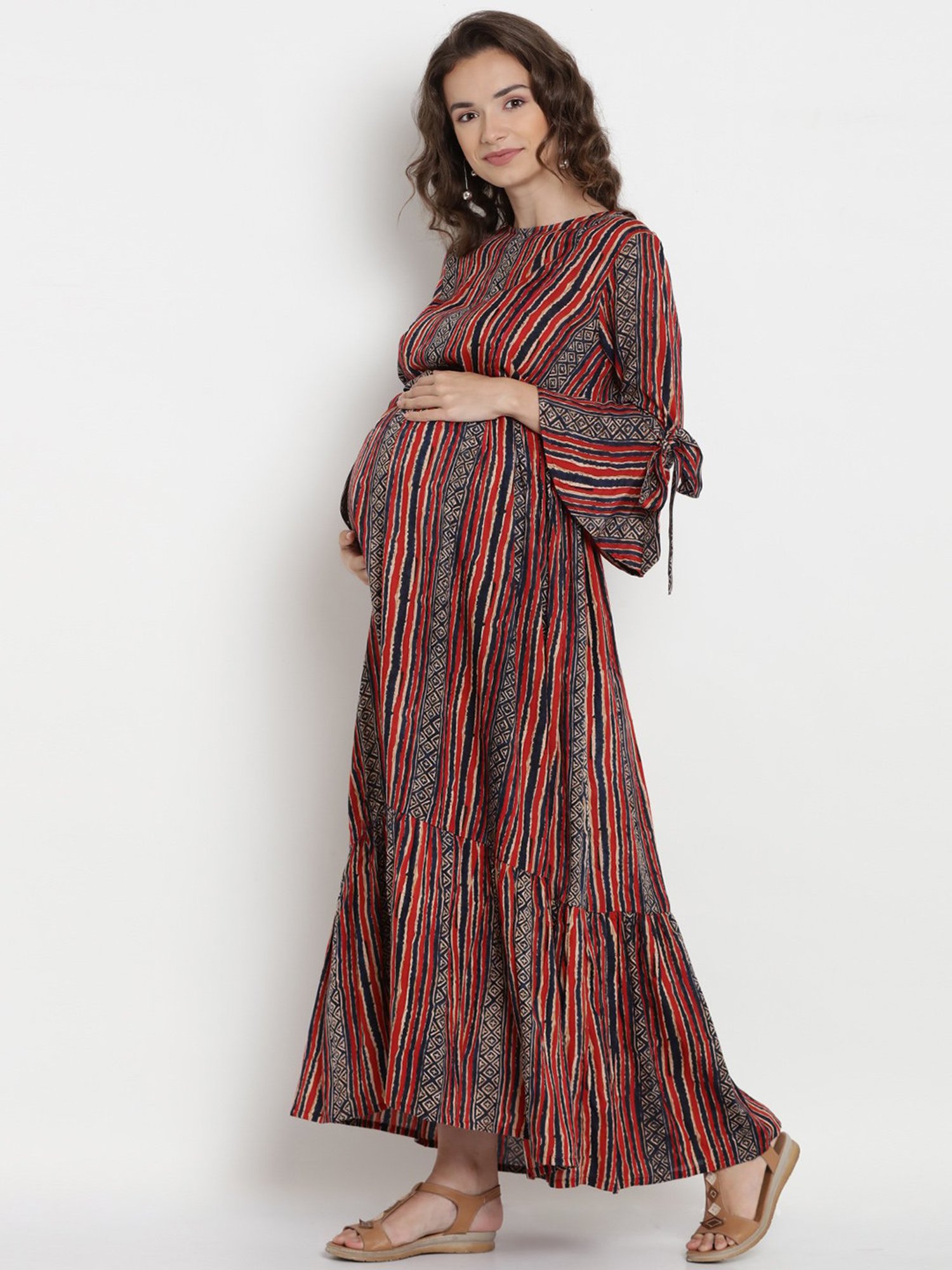 Mine4Nine Red & Black Striped Maternity Dress