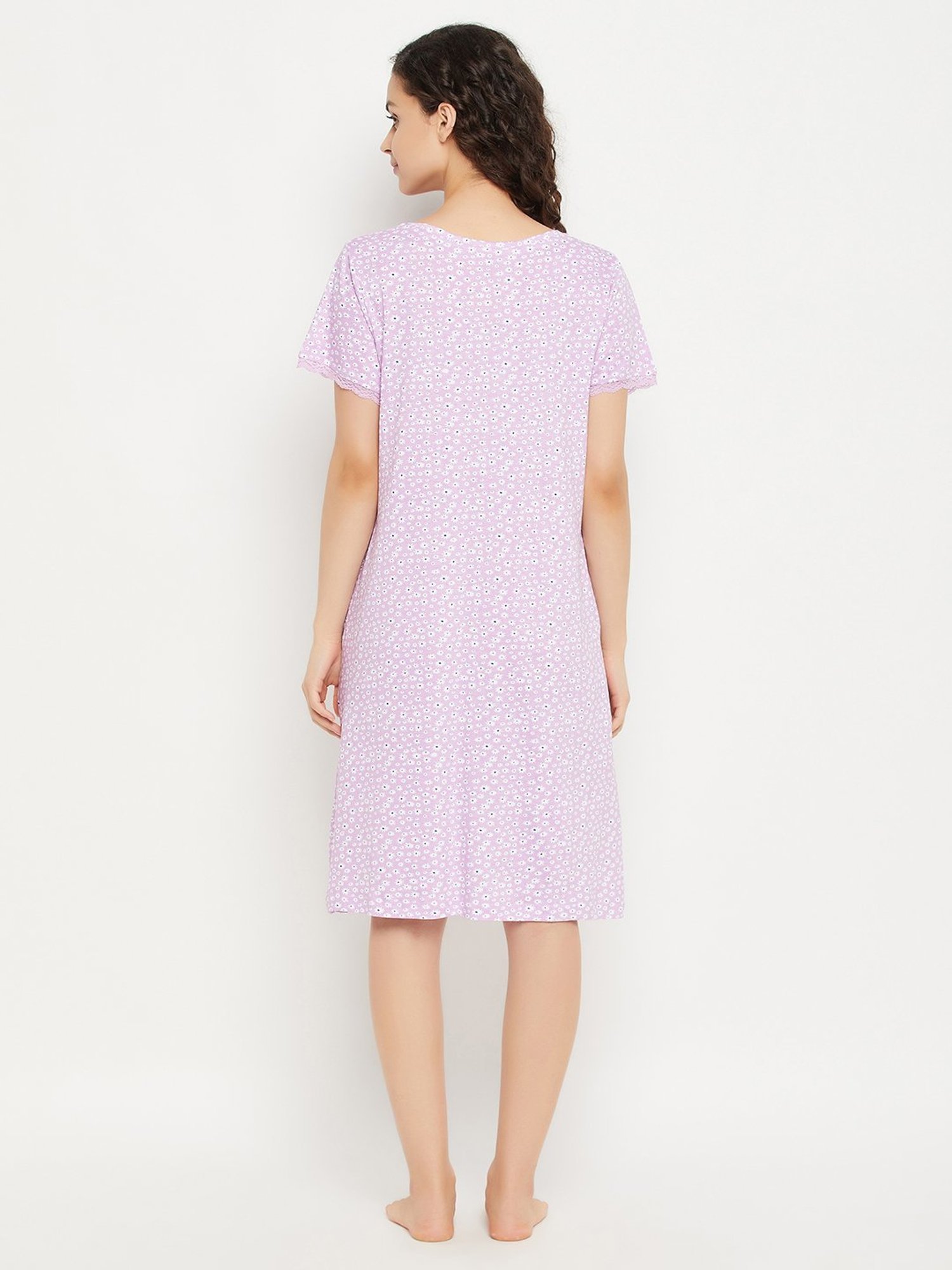 Clovia Lilac Printed Night Dress