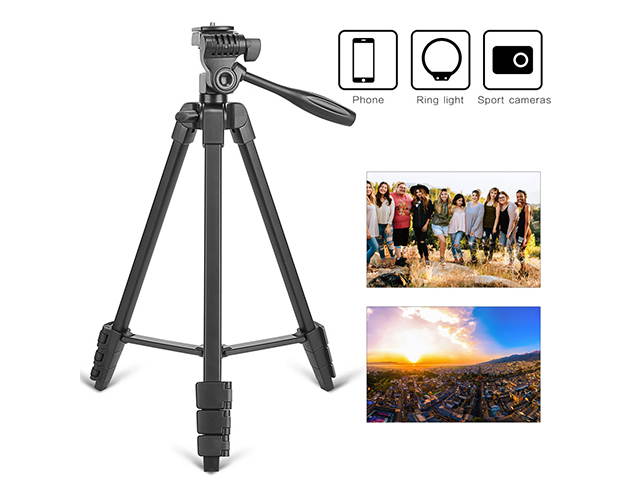 Portable Mobile Phone Tripod, 53-inch Tripod for iPhone, Mobile Phone Tripod with Mobile Phone Holder and Remote Shutter,Very Suitable for Selfie/Video Recording/Video/Live, Black, PH11
