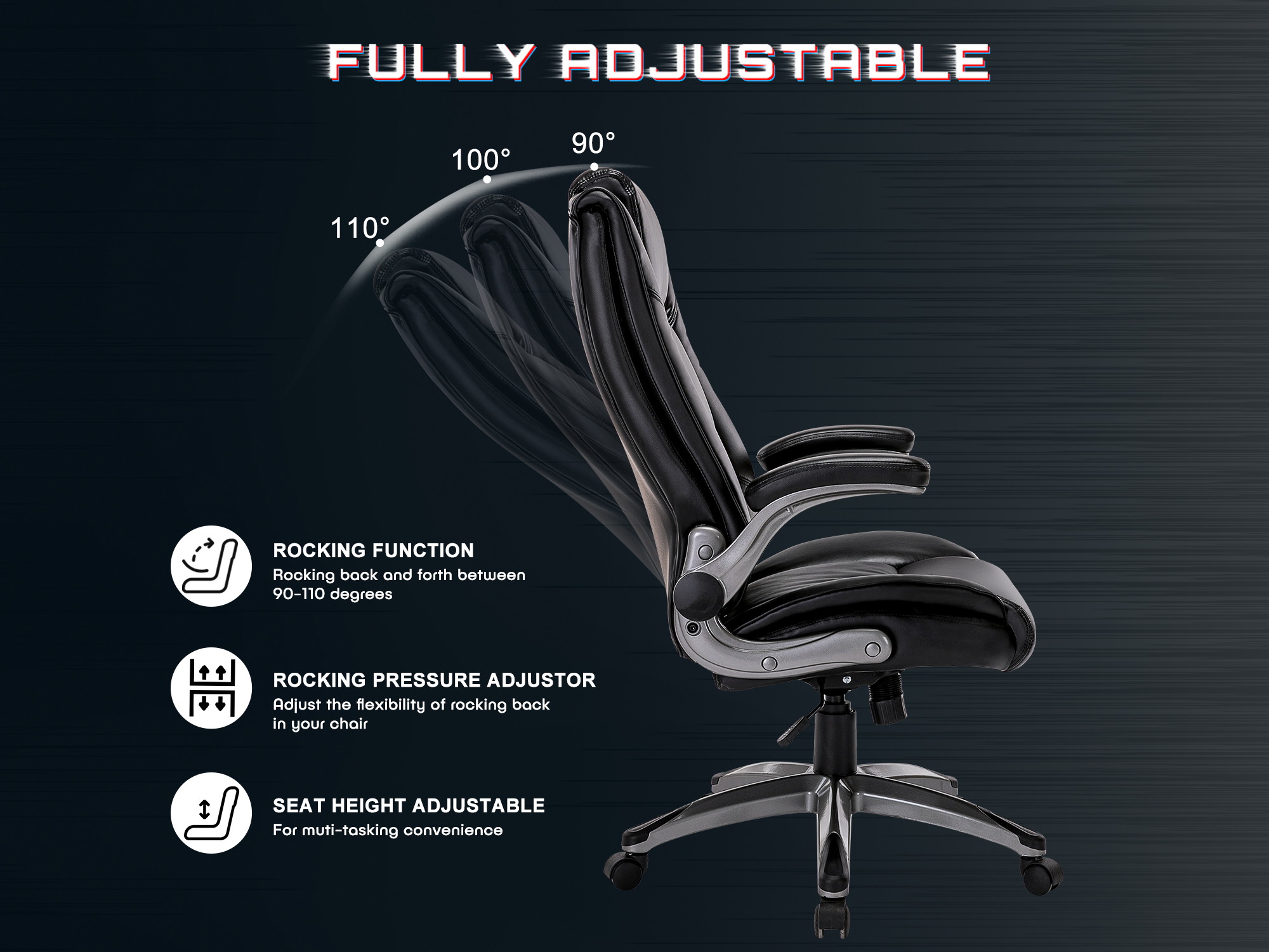 STARSPACEHigh Back Bonded Leather Ergonomic Office Chair Executive Swivel Computer Desk Chair Flip Up Arms and Adjustable Tilt Angle Swivel Chair with Thick Padded Armrest and Headrest for Home&Office