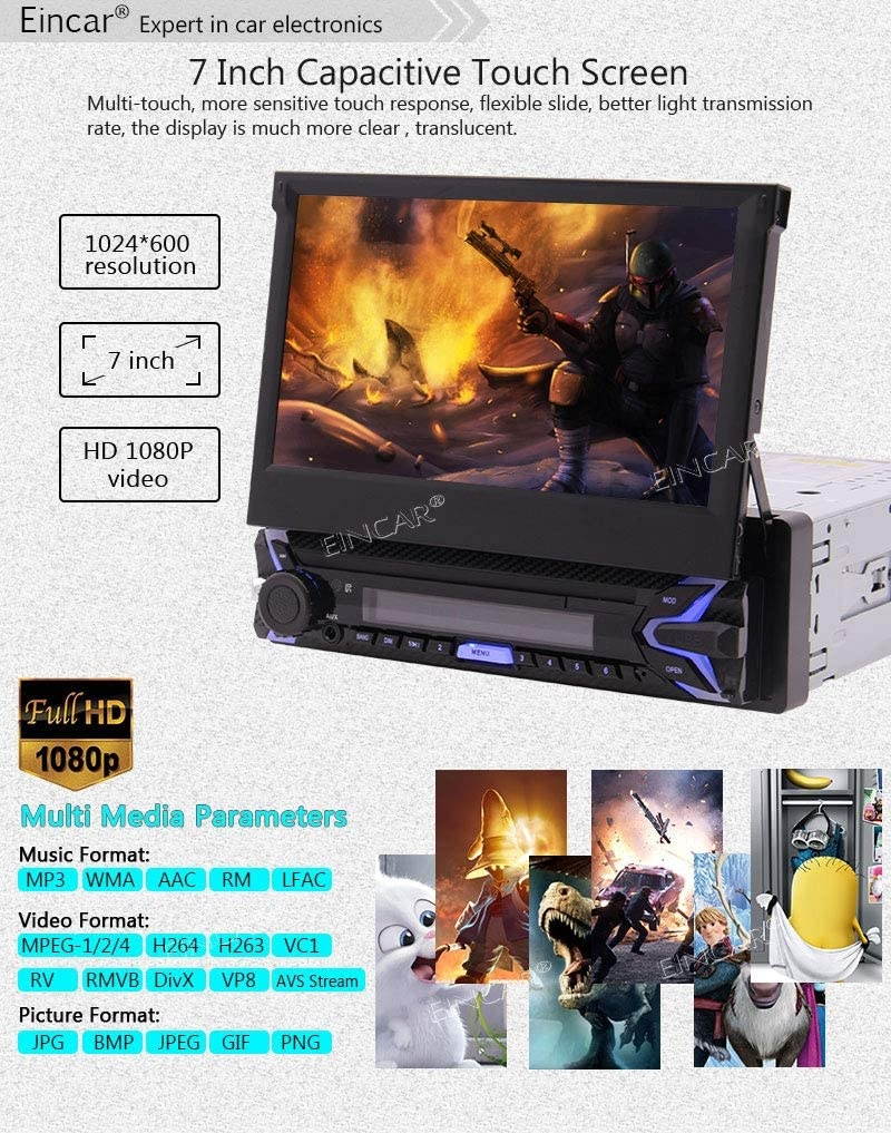 Single 1 Din Car Stereo 7 Inch Touch Screen Android 9.0 Car Radio Bluetooth GPS Navigation Head Unit Support WiFi/Mirror Link/USB/SD/AM/FM Receiver External MIC Remote with Wireless Backup Camera