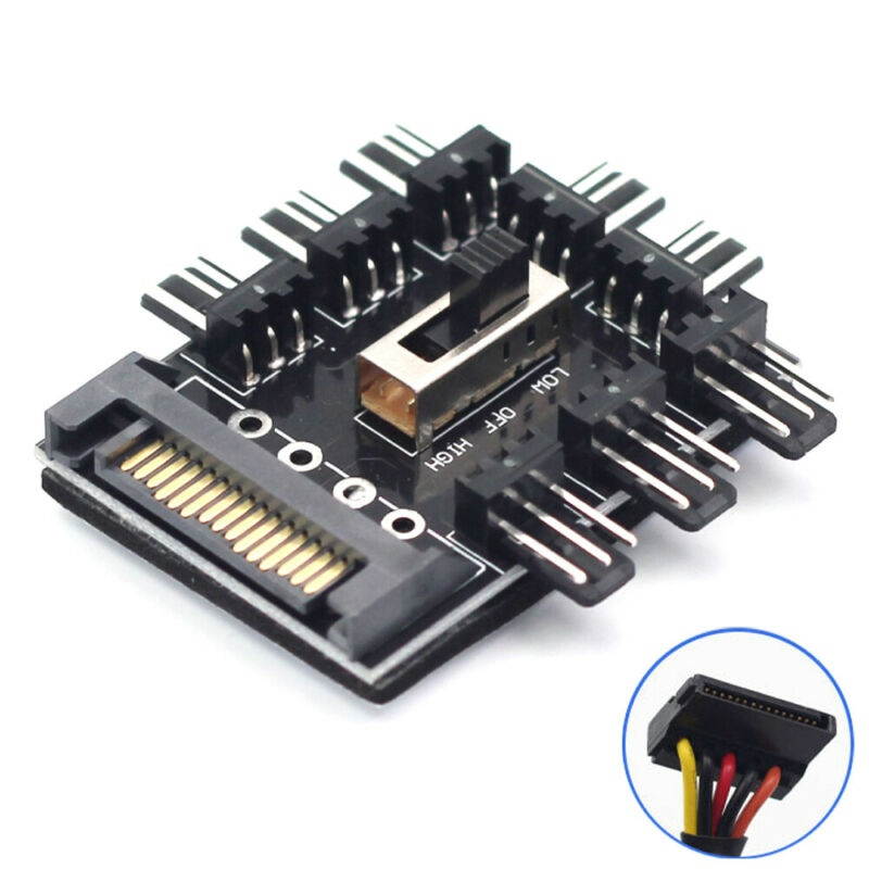 8 Ports CPU Cooler / Case Cooling Fan Power Cable Hub Splitter Adapter Power by SATA 15pin for PC Computer Cooler