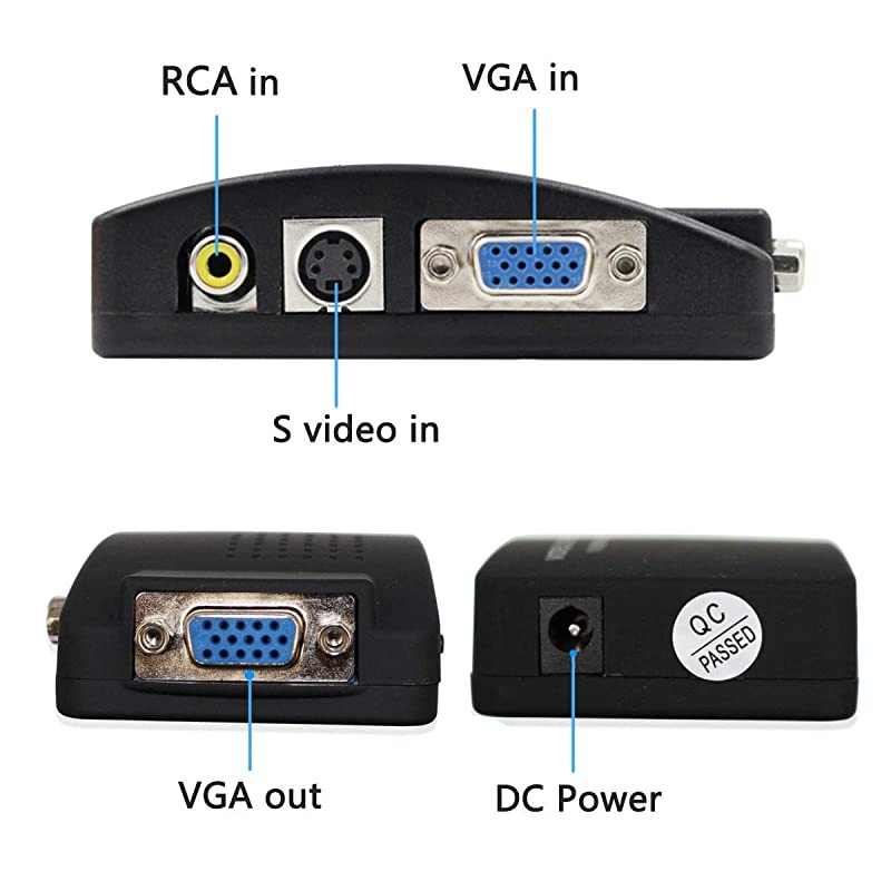 AV SVideo Composite to VGA Video Converter Box for DVD DVR VCR Monitor