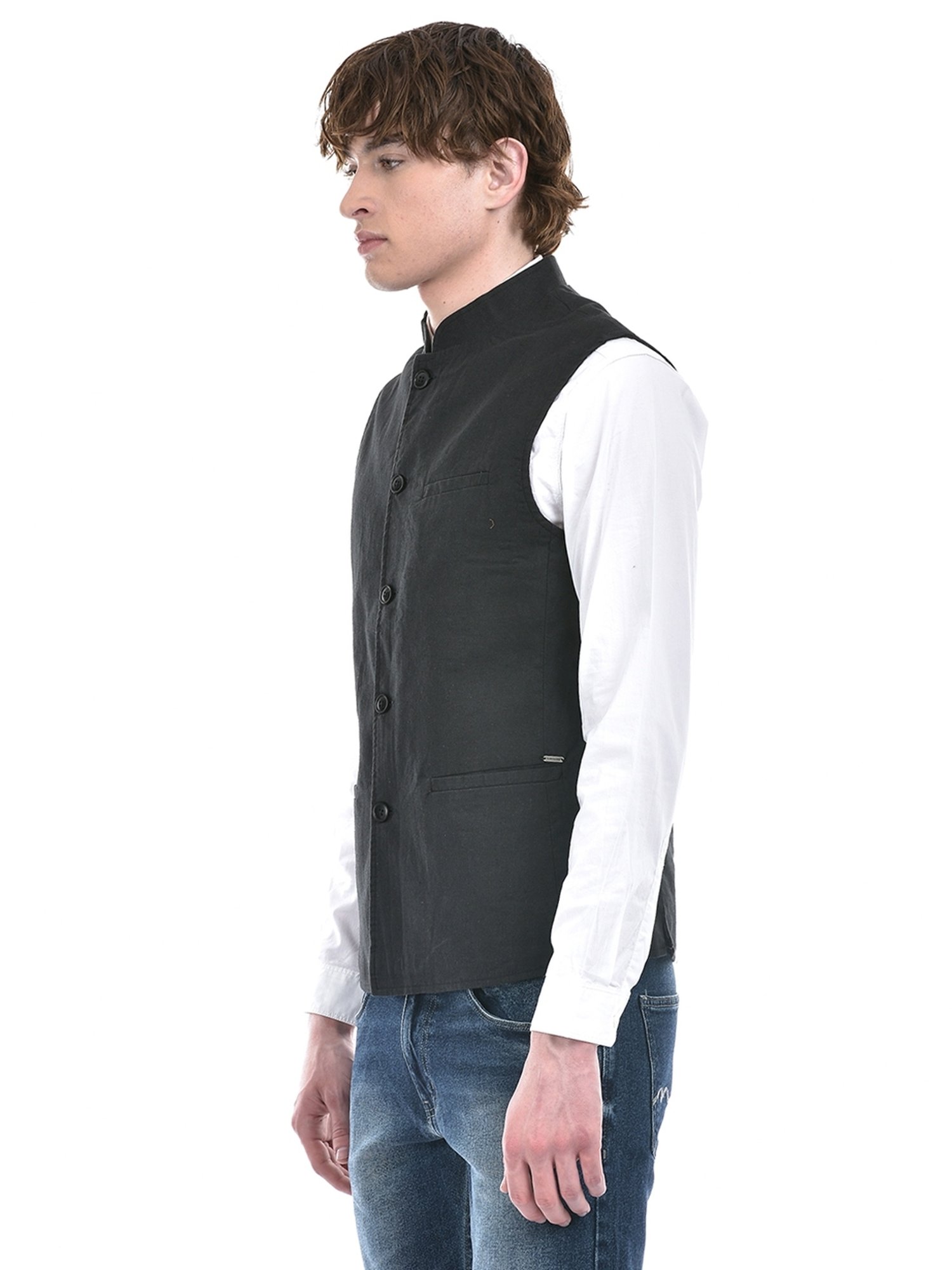 Numero Uno Black Cotton Regular Fit Nehru Jacket