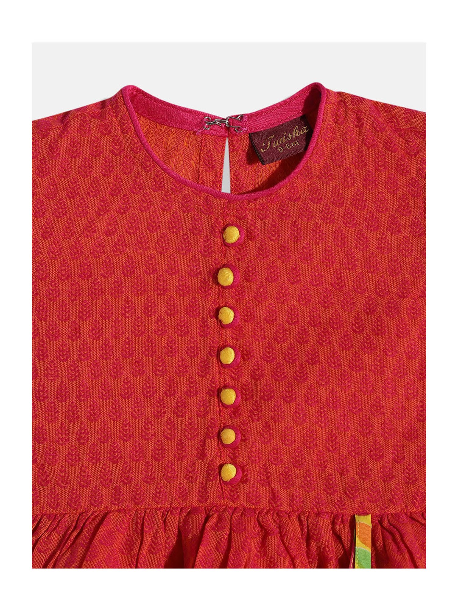 TWISHA Kids Red & Yellow Self Design Top with Dhoti