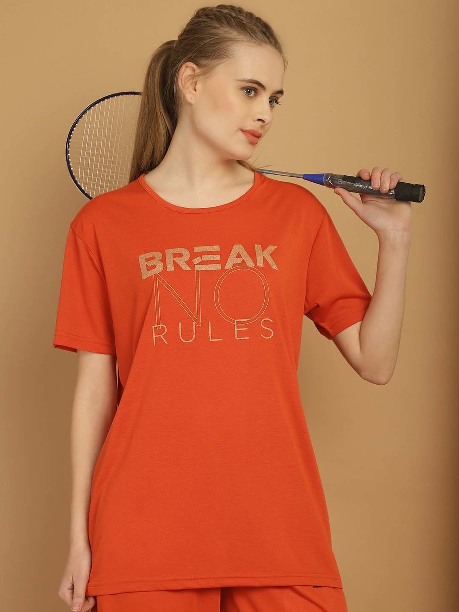 Vimal Jonney Orange Cotton Printed Sports T-Shirt Track Pant Set