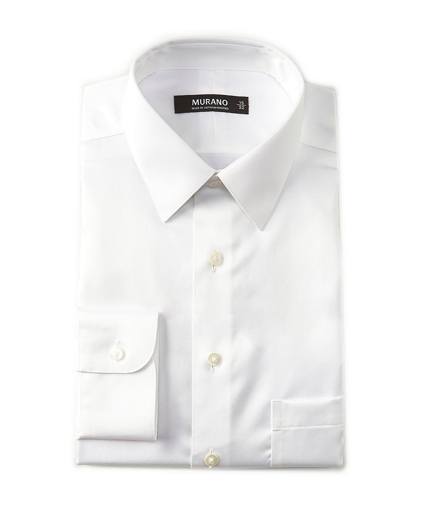 Gold Label Roundtree & Yorke Solid Non-Iron Fitted Point-Collar Dress Shirt with French Cuffs