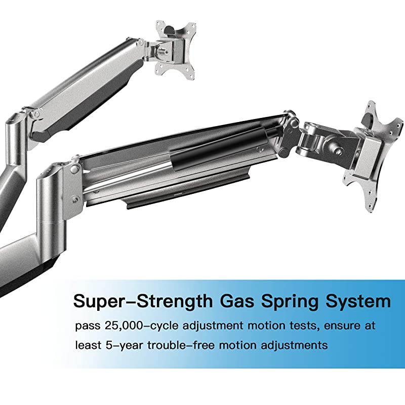 Dual Monitor Mount Stand Aluminum Gas Spring Monitor Arm Desk Mount Full Motion Adjustable VESA Bracket for 2 13 to 32 Inch Computer Screen with Clamp Grommet Base