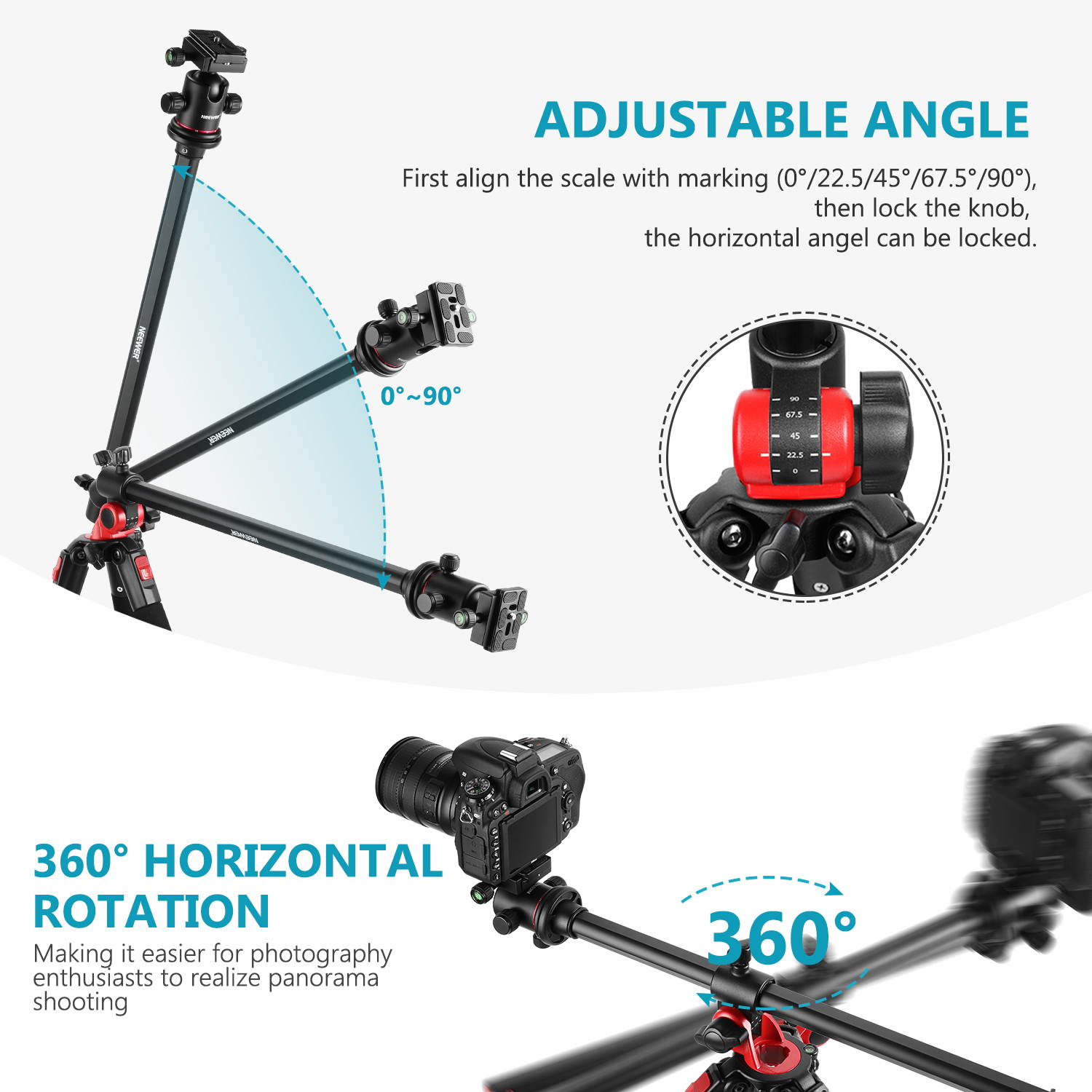 Neewer 72.4-Inch Aluminum Camera Tripod Monopod with 360-Degree Rotatable Center Column and Ball Head, Quick Shoe Plate, Bag for DSLR Camera, Video Camcorder, Travel, and Work, Load Up to 33 Pounds