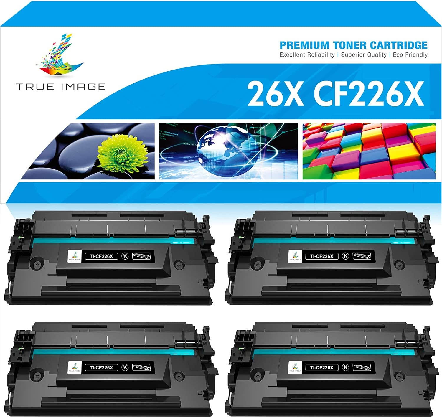 TRUE IMAGE Compatible Toner Cartridge Replacement for HP 26X CF226X 26A CF226A M426fdw Laserjet Pro M402n M402dn MFP M426fdn M426dw M426 M402 M402d M402dw Printer Ink High Yield (Black, 4-Pack)