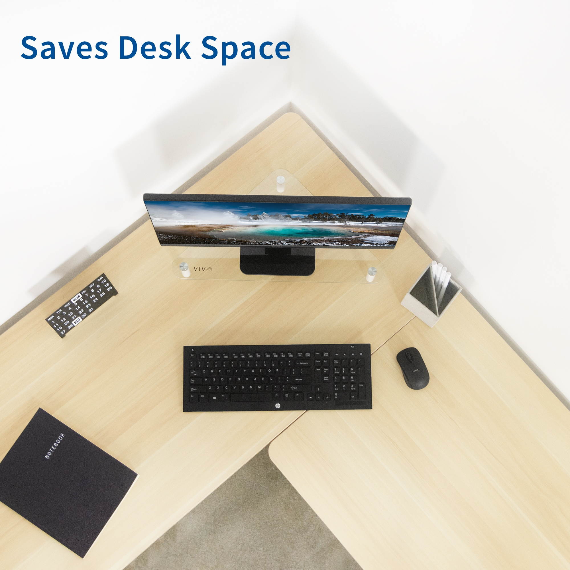 VIVO Glass Ergonomic Tabletop Riser | Triangle Desktop Corner Stand for Computer Monitor & Laptop (STAND-V000Q)