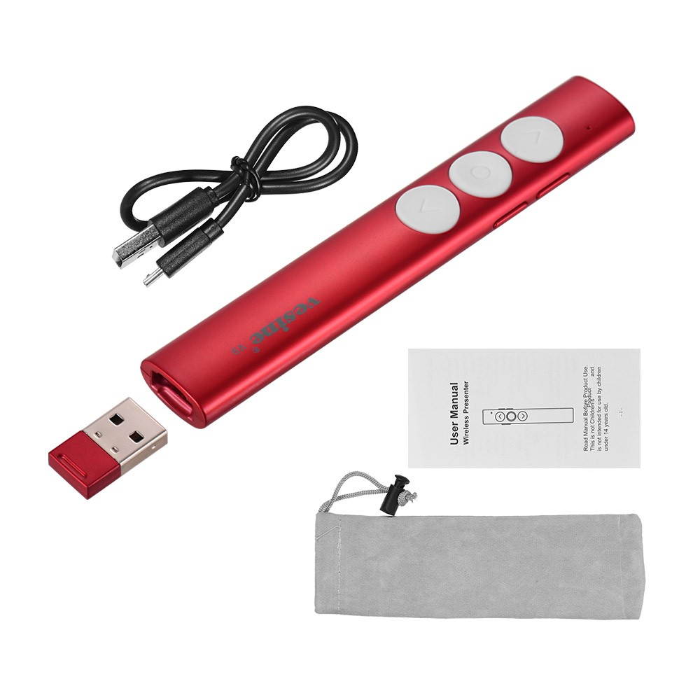 Vesine 2.4GHz RF Wireless Presenter with USB Receiver Red Light Professional PowerPoint PPT Clicker Presentation Remote Control Pointer Pen Support Hyperlink Volume Control Rechargeable for School & O