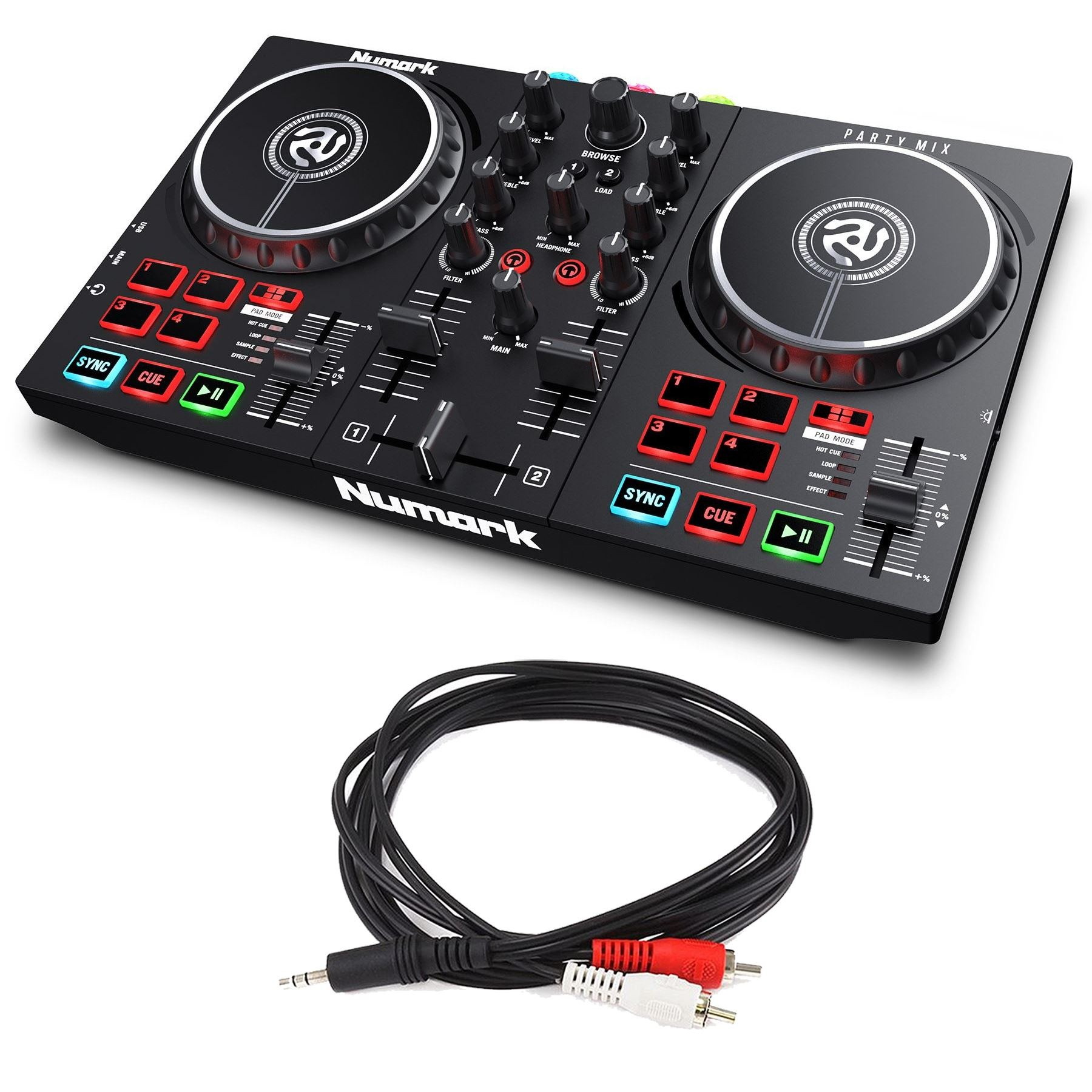 Numark Party Mix MKII w/ 1/8" to Dual RCA Cable Bundle