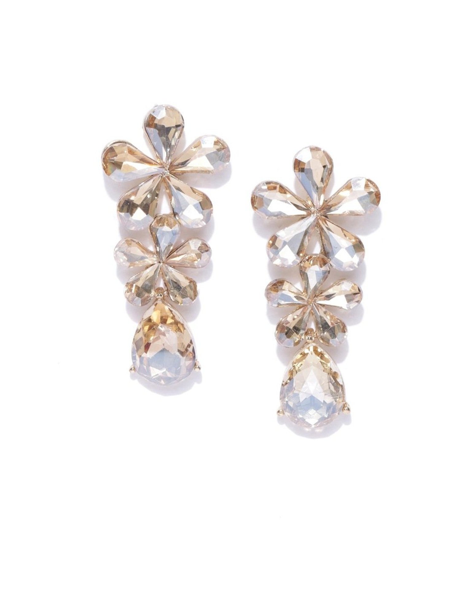 YouBella Gold-Plated Stone-Studded Floral Drop Earrings