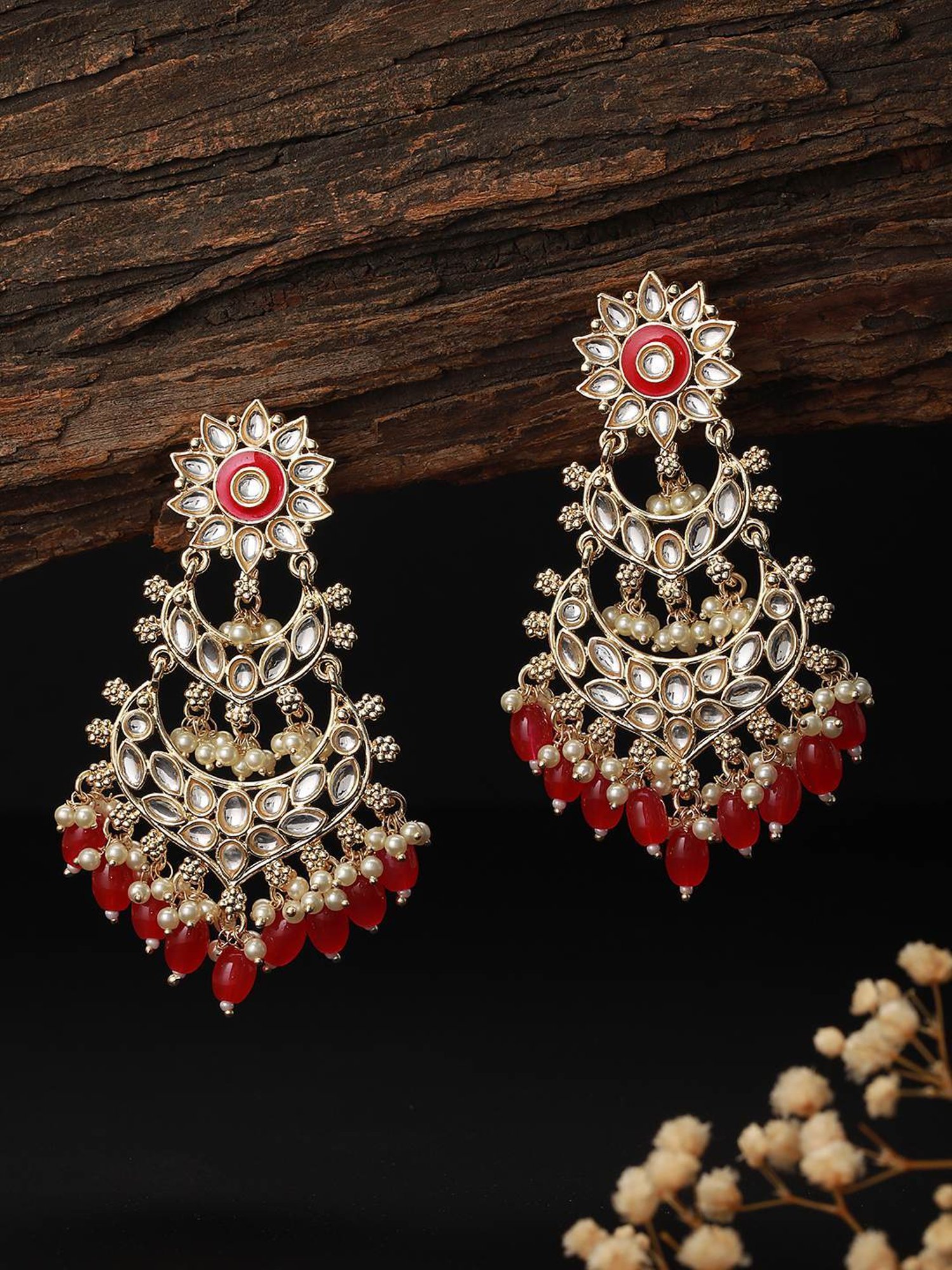 Saraf RS Jewellery Gold Kundan Studded Chandelier Earrings