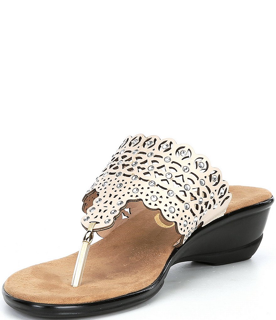 Onex Kelli Lazer Cut Leather Rhinestone Thong Slides