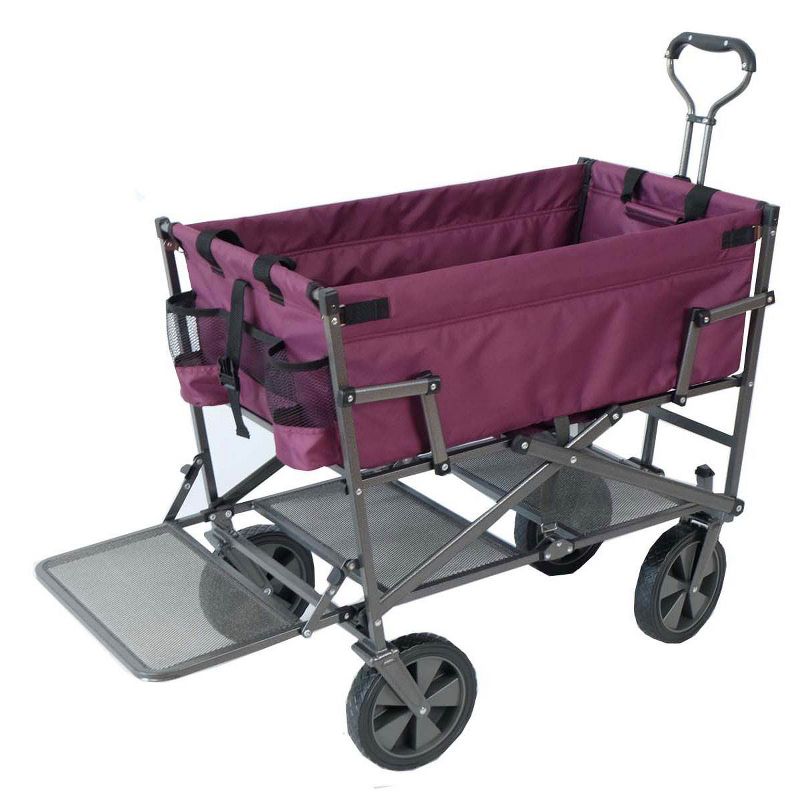 Mac Sports Double Decker Heavy Duty Steel Frame Collapsible Outdoor 150 Pound Capacity Yard Cart Utility Garden Wagon with Lower Storage Shelf, Purple