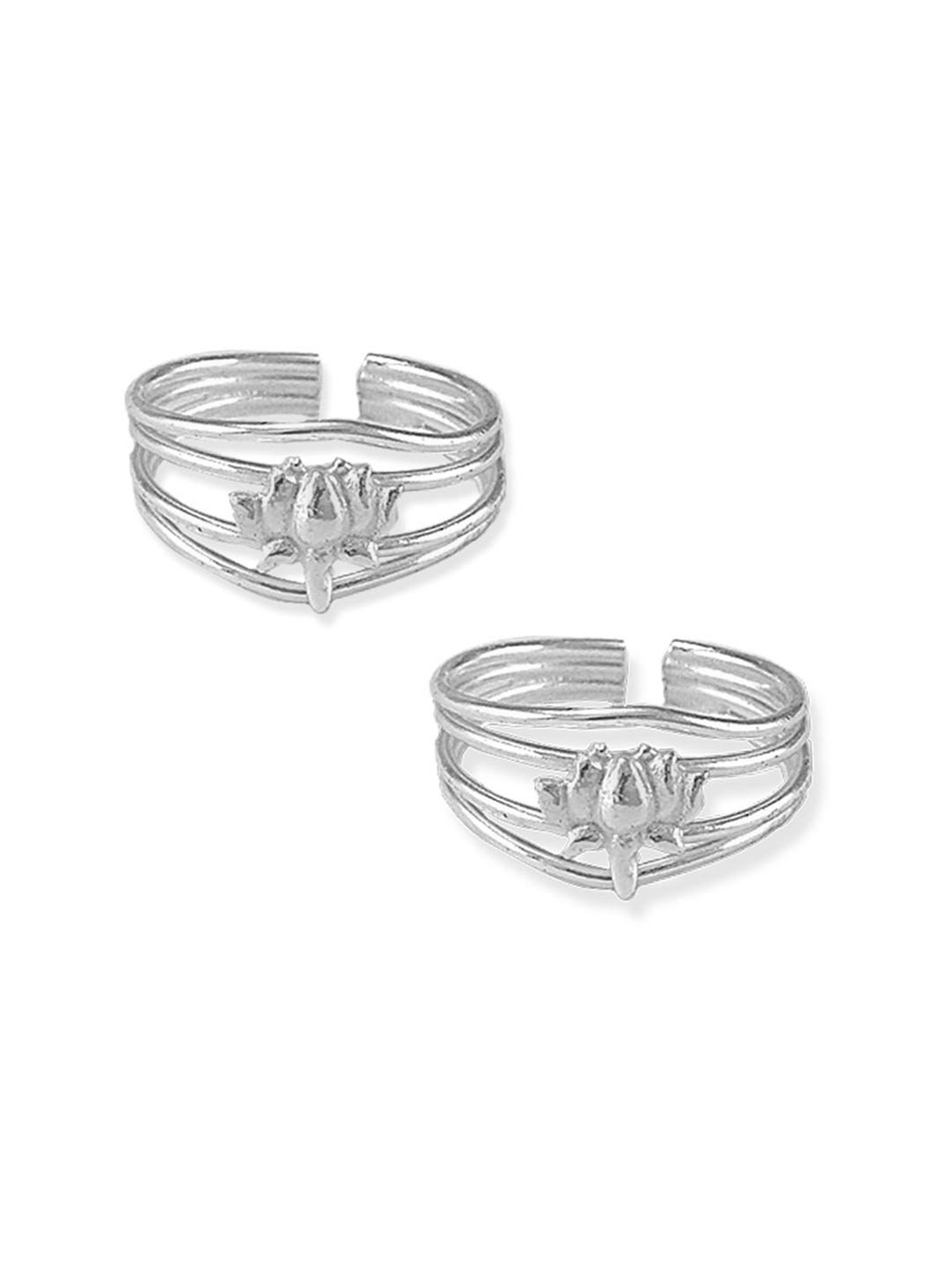 Taraash 92.5 Sterling Silver Lotus Toe Rings for Women