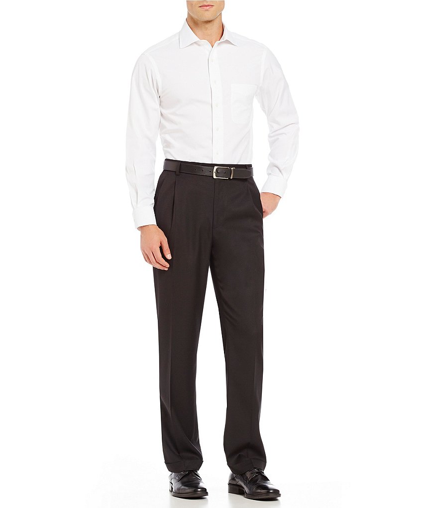 Gold Label Roundtree & Yorke Solid Non-Iron Fitted Point-Collar Dress Shirt with French Cuffs