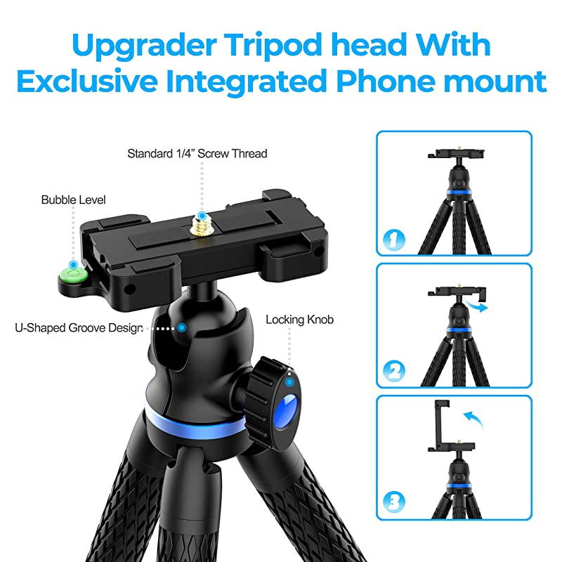Phone Tripod 12 Inch Flexible Cell Phone Tripod Stand Holder with Wireless Remote Shutter Universal Phone Mount Compatible with iPhoneAndroidDSLRGoPro Camera