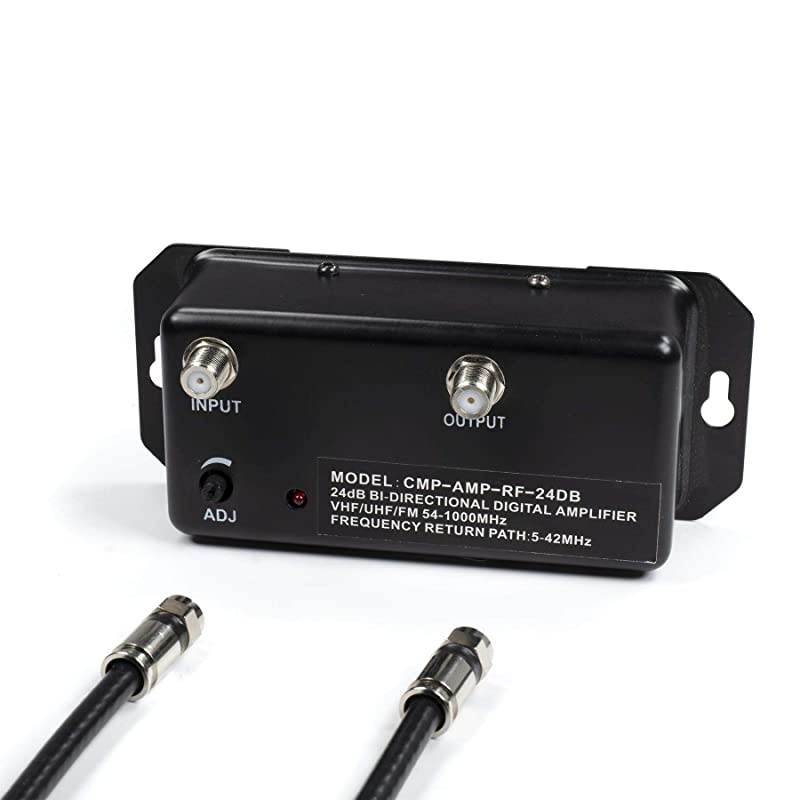 Distribution Amplifier - Digital TV Antenna Booster Signal Amplifier, Adjustable Boost/Gain, NTSC, ATSC, FM, UHF, VHF - 1000 MHz - Includes RG6 Coaxial Cable