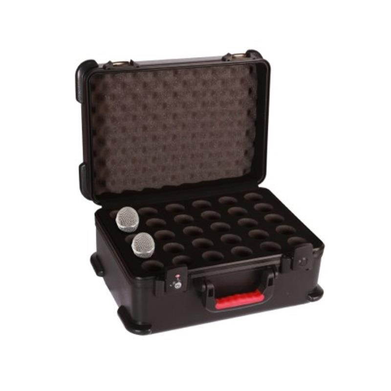 gator cases molded flight case to hold up to 30 wired microphones with tsa approved locking latch; gtsamic30