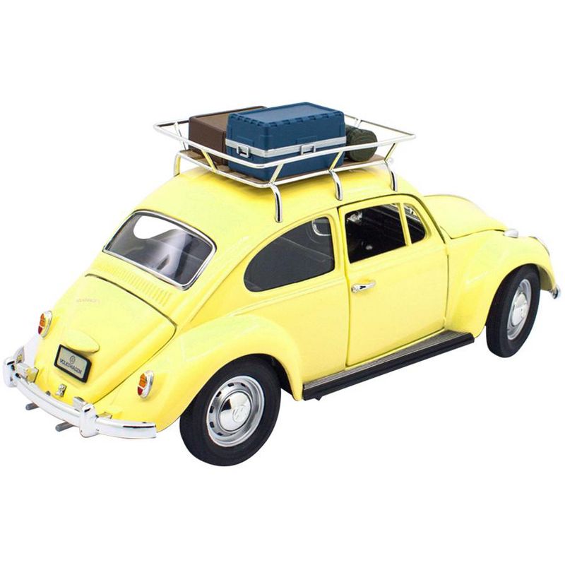 1967 Volkswagen Beetle with Roof Rack and Luggage Yellow 1/18 Diecast Model Car by Road Signature