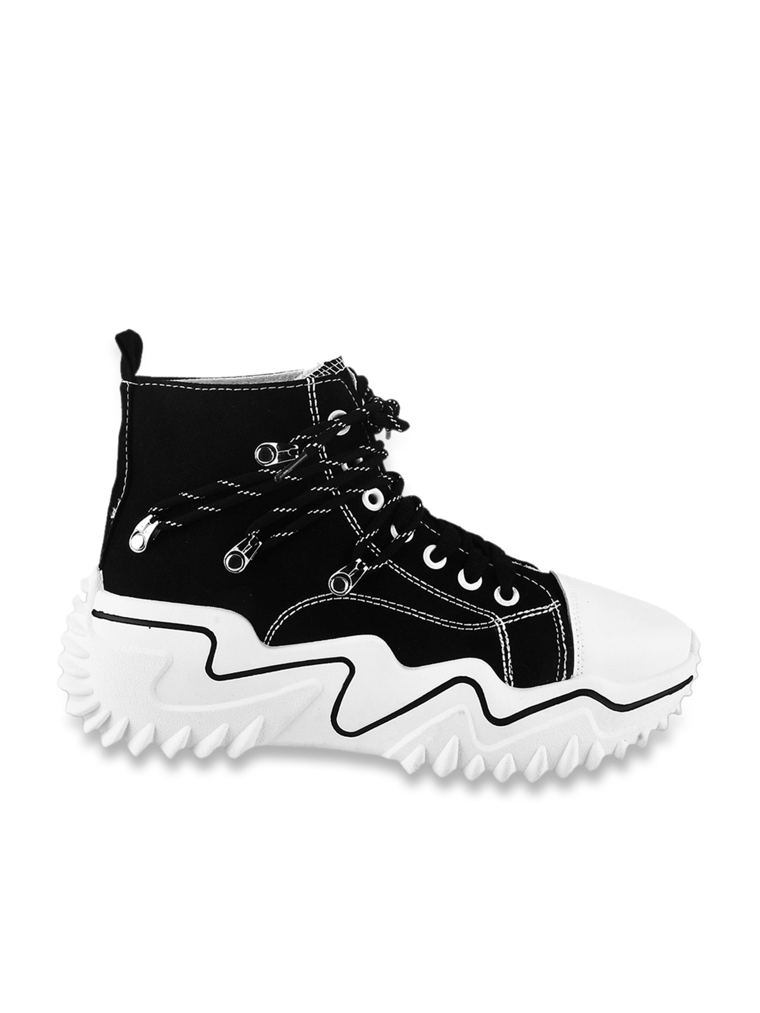 The White Pole Women's Black Ankle High Sneakers