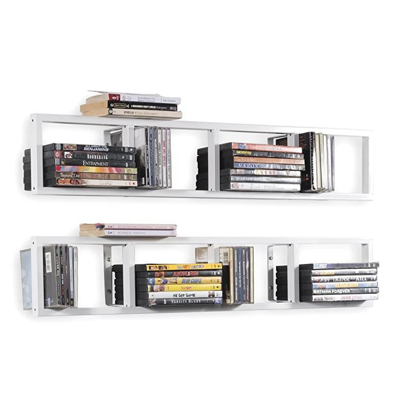 YouHaveSpace Wall Mount 34 Inch Media Storage Rack CD DVD Organizer Metal Floating Shelf Set of 2 White