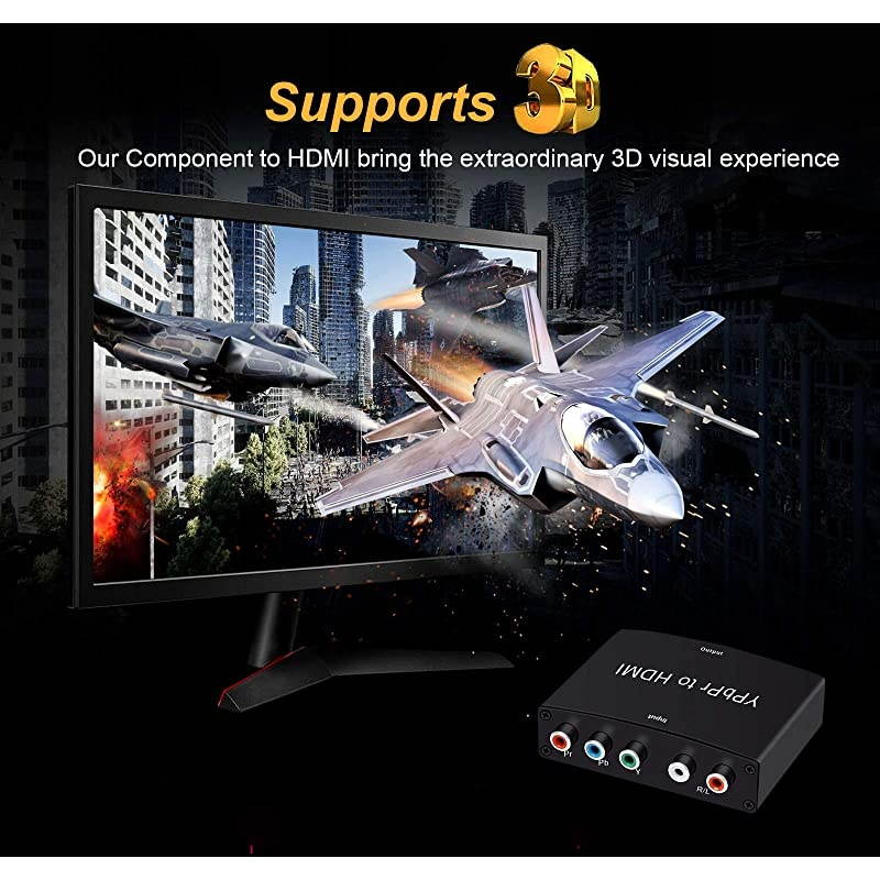 Component to HDMI Converter 5RCA Component RGB YPbPr to HDMI Converter v13 HDCP Video Audio Converter Adapter for DVD PSP Xbox 360 to New HDTV or Monitor1080P Black